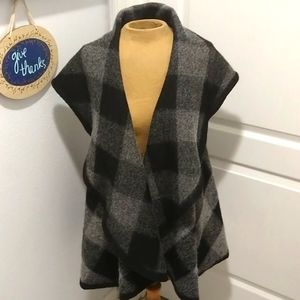 Amita Black/Gray Plaid Shawl Sweater